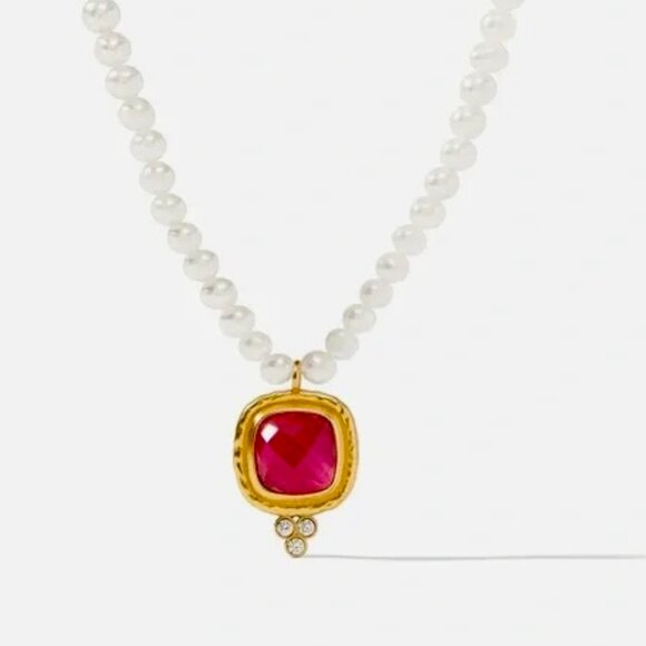 Julie Vos Jewelry - Stunning pearl and ruby gemstone Julie Vos "Tudor" necklace